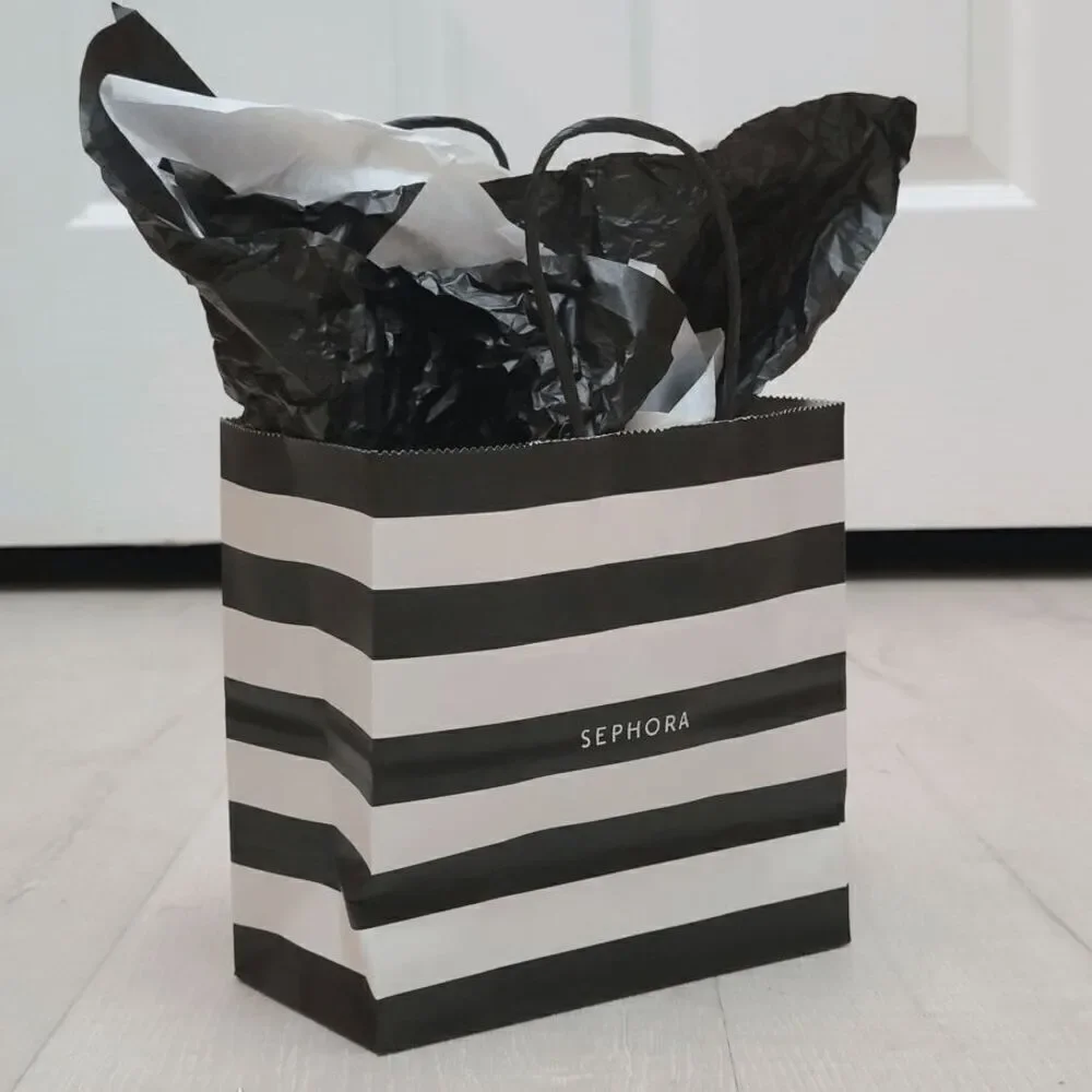 🖤🤍 SEPHORA Empty Black White Striped Paper Shopping Gift Bag with Tissues